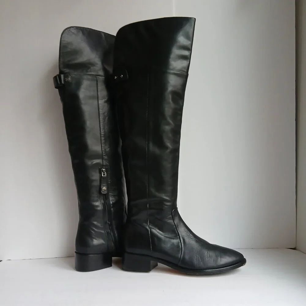 BCBG Max Azaria Black Leather Over The Knee Equestrian Style Riding Boots Size 8